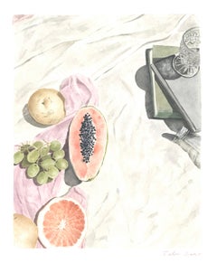 Picnic - Pittura figurativa ad acquerello con natura morta unica nel suo genere, 2021