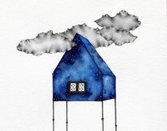 "Ripple Idly", Contemporary, Blue House, White, Graphite, Gouache, Drawing