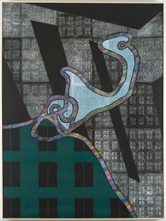 "Observer Effect", Abstract, Black, White, Blue, Rainbow, Acrylic, Monoprint