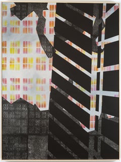 "Shifting Horizons", Abstract, Windows, Red, Yellow, White, Acrylic, Monoprint