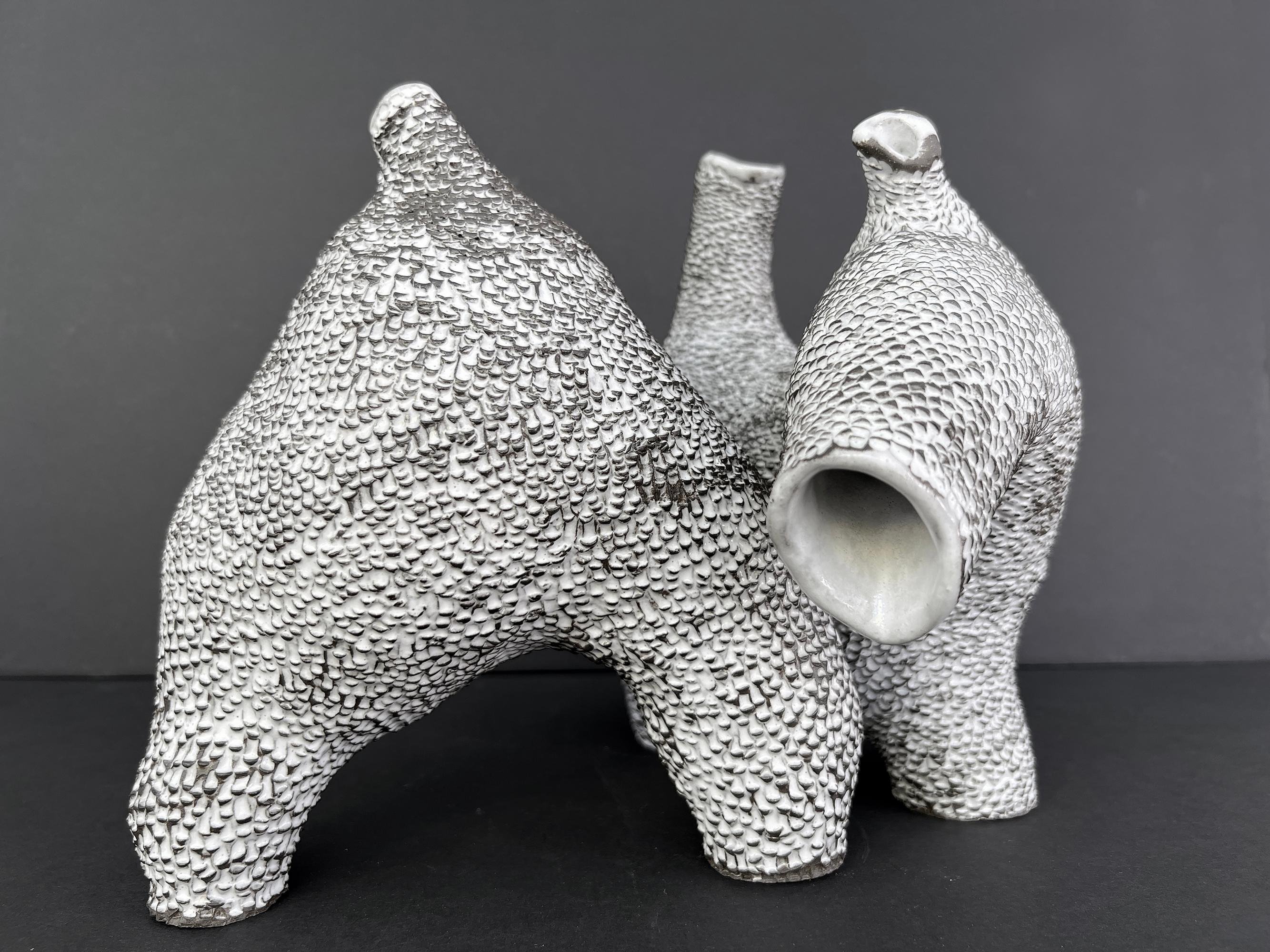 Tatiana Flis Abstract Sculpture - Contemporary Ceramic Sculpture, White Stoneware, "The Chicken and the Horse"