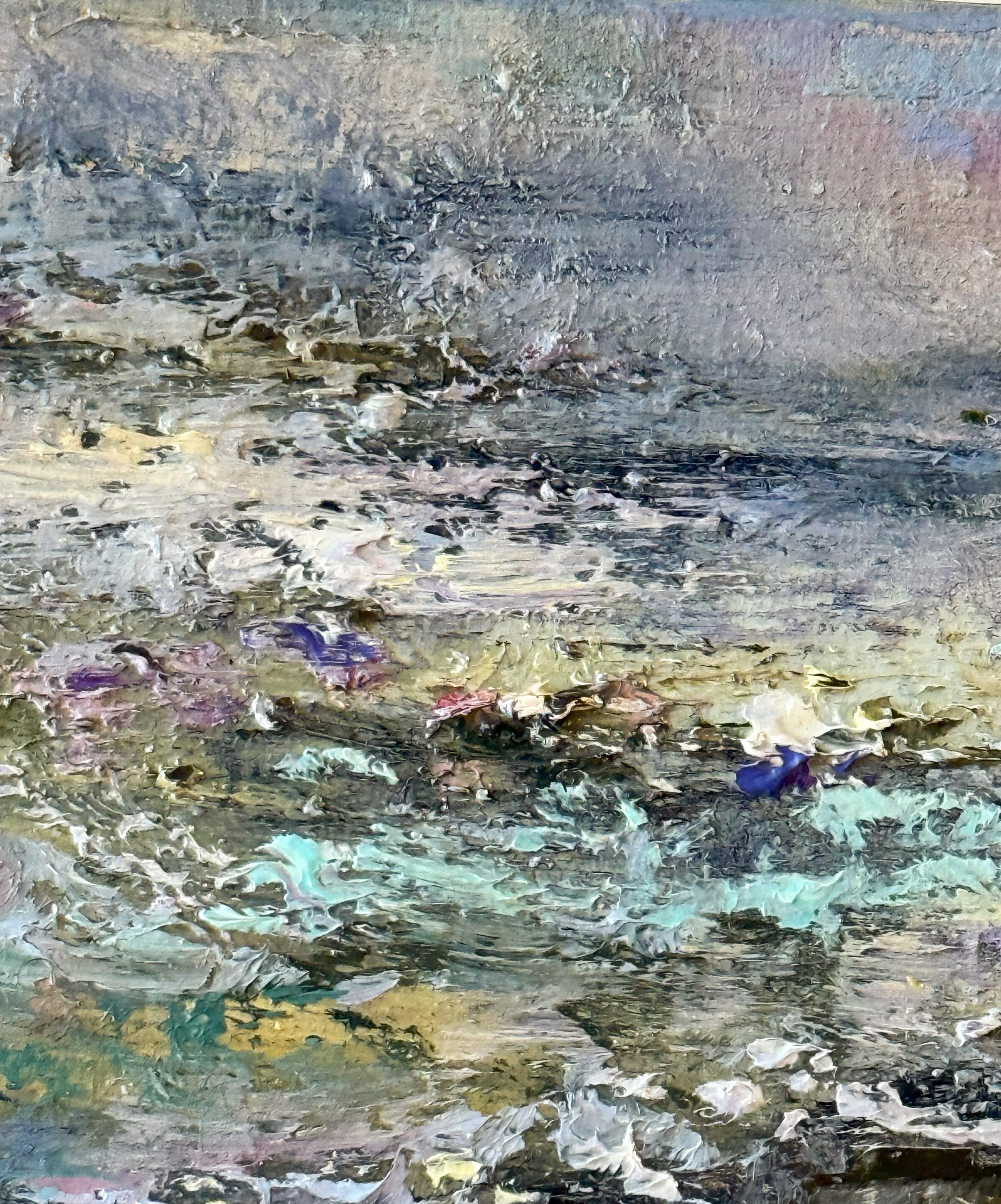 The pond I (Etang I) Landscape. Impressionism, oil paint - Gray Interior Painting by Tatiana Gagarina