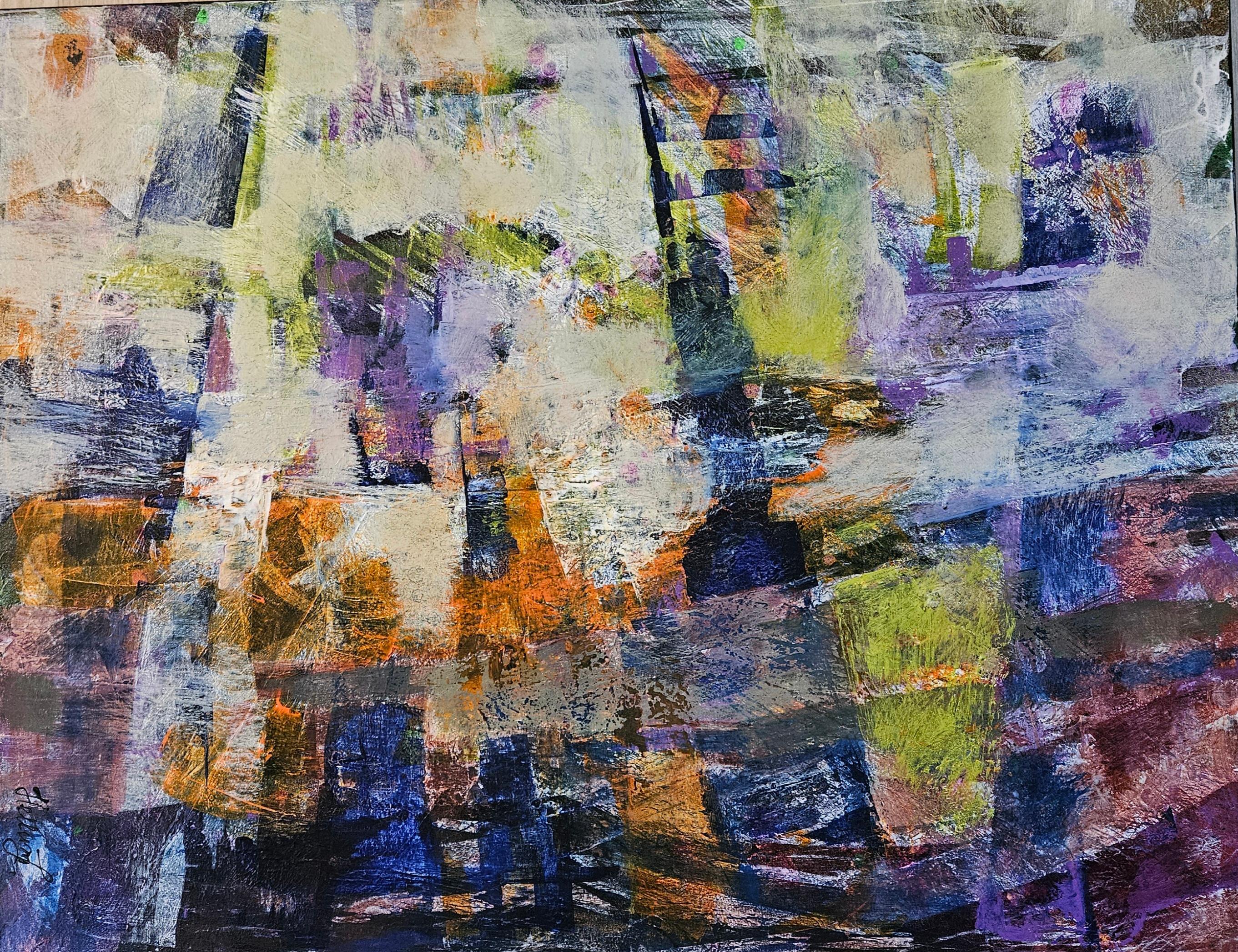 A Chance Encounter - Gray Abstract Painting by Tatiana Hellum