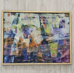 A Chance Encounter. Large abstract painting, violet, ochre, lilac, expressionism
