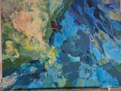All This Exists. Large abstract painting, blue, turquoise, sage, expressionism