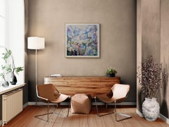Il giardino di Anita. Quadro astratto di medie dimensioni, floreale, strutturato, blu tenue