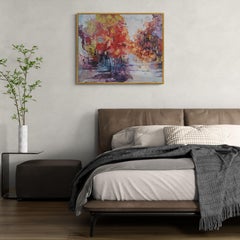Autumn Passage. Large abstract painting, earth tones, crimson, amber, violet