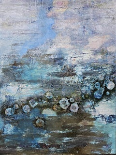 Dream Sediment. Oversized abstract painting, blue, grey, expressionism