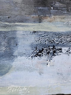 Gradient of Silence. Oversized abstract landscape painting, grey, blush