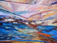 Kaleidoscope of Feelings. Oversized abstract painting, brown, blue, ochre