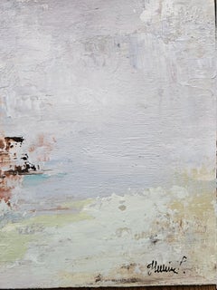 Landmark. Small abstract painting, pastel colors, sage, expressionism