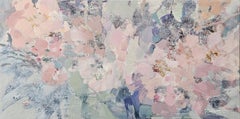 Memory of Petals. Large abstract painting, lavender, grey, blush floral