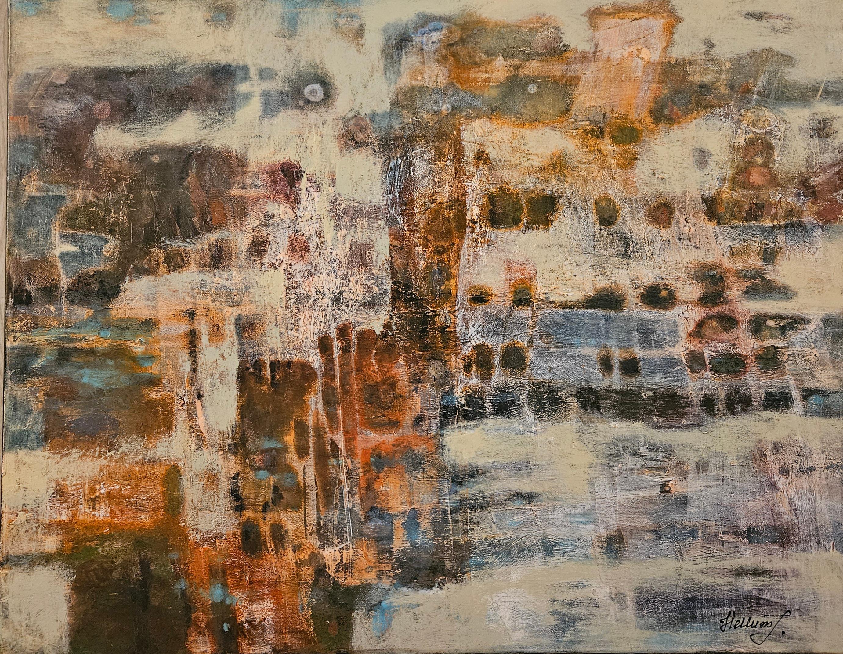 Mirages of a Lost City. Oversized abstract landscape painting, earth tones