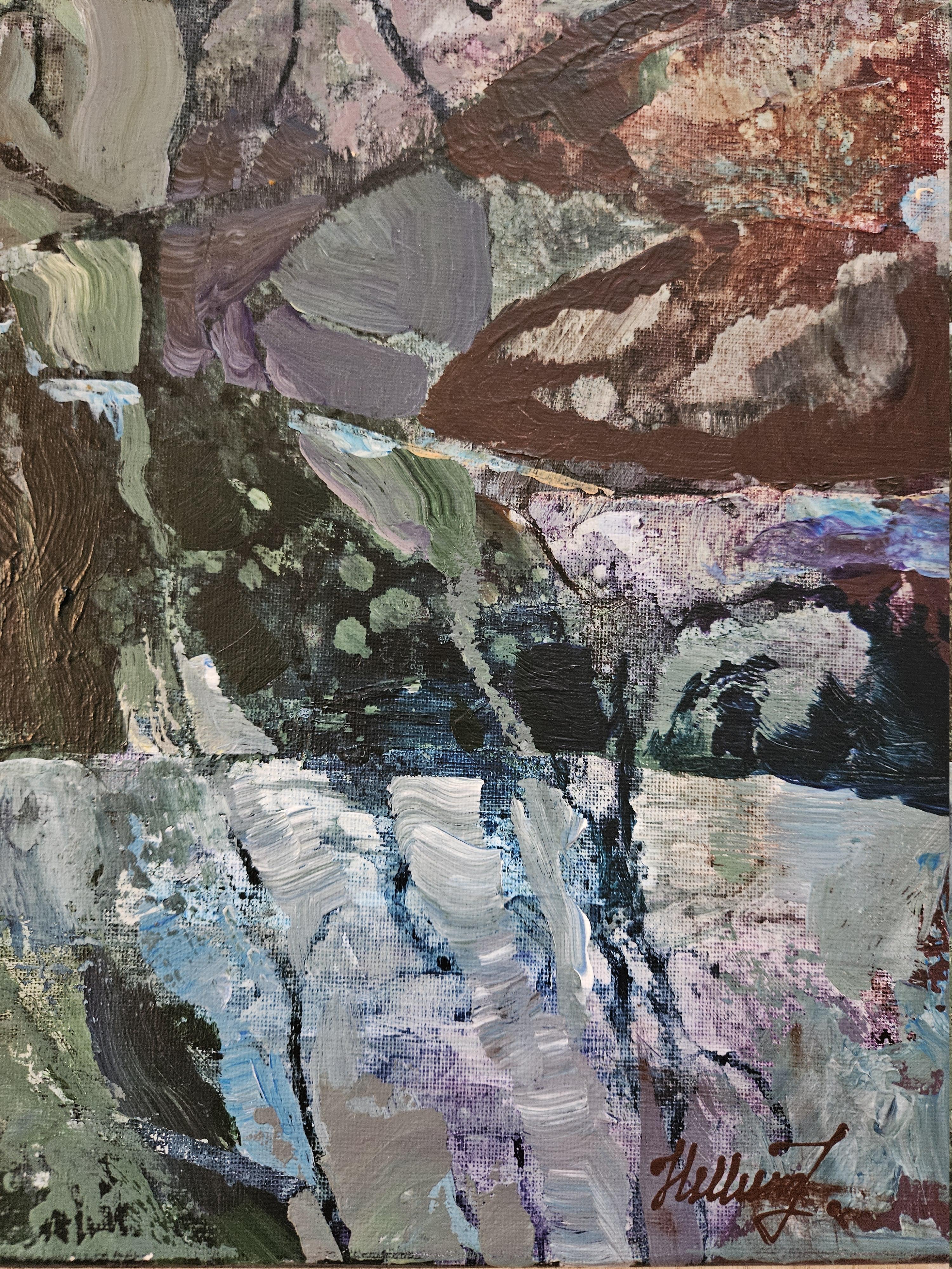 Mountains That Remind - Gray Abstract Painting by Tatiana Hellum