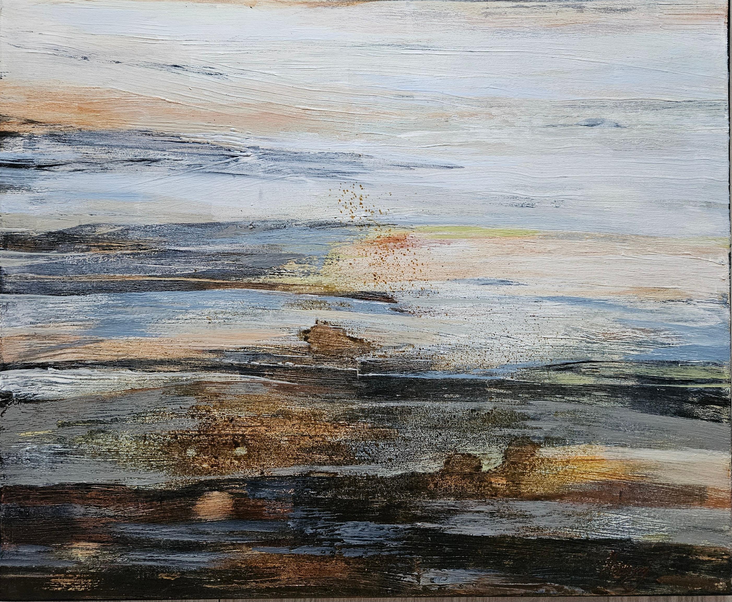 Northern Dawn. Large abstract painting, Nordic landscape