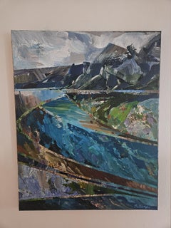 Norwegian Crystal Tone. Medium abstract landscape painting, turquoise, blue