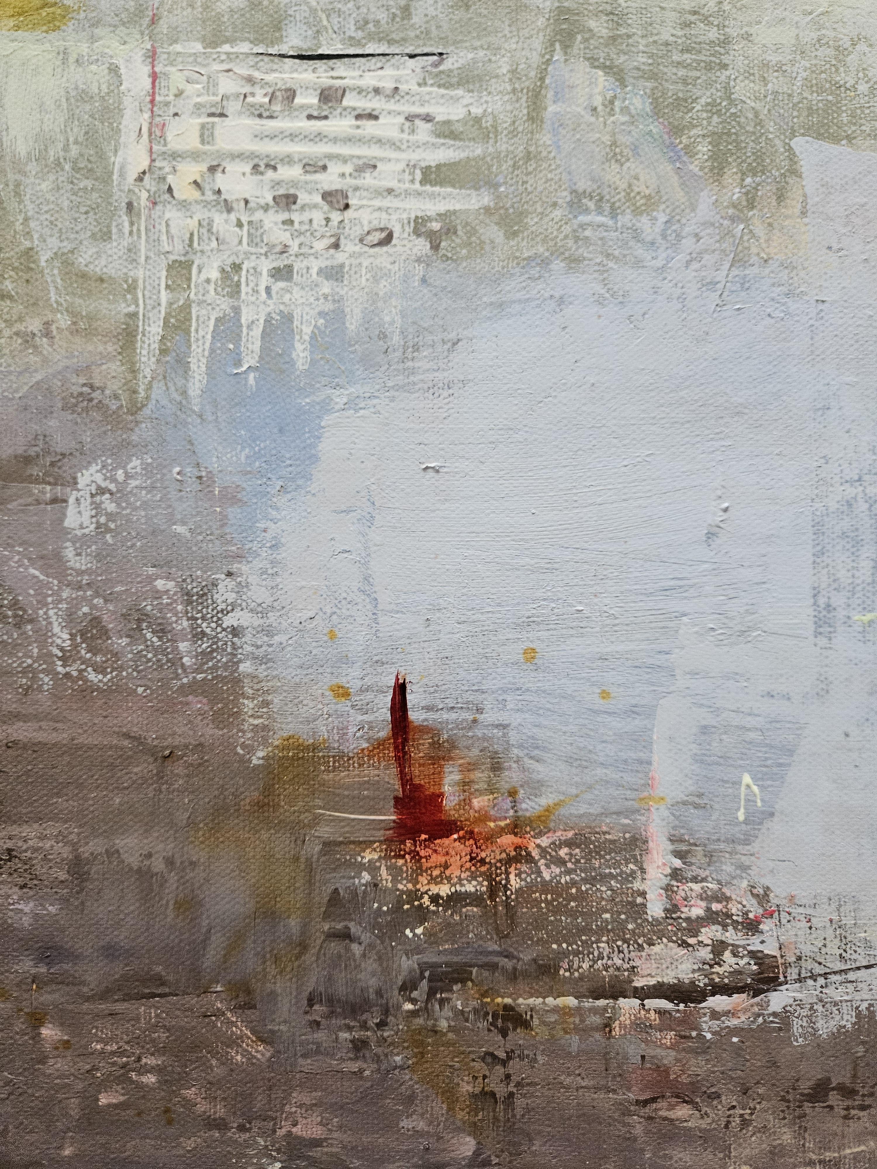 On the Edge of Balance - Gray Abstract Painting by Tatiana Hellum