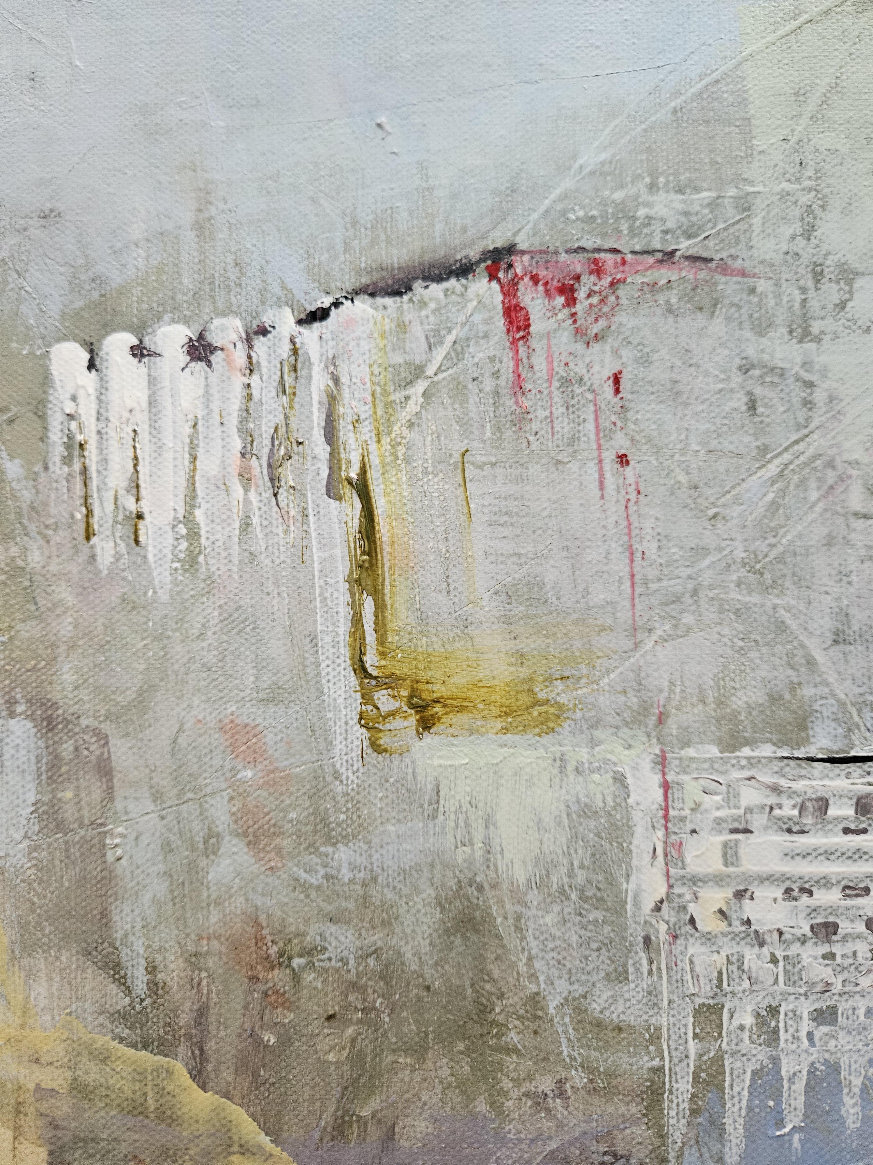 On the Edge of Balance explores the fine line between presence and disappearance. The composition hovers in a quiet tension — where movement is barely about to begin, or perhaps has just ended. Subtle textures, veiled layers, and pale tones suggest