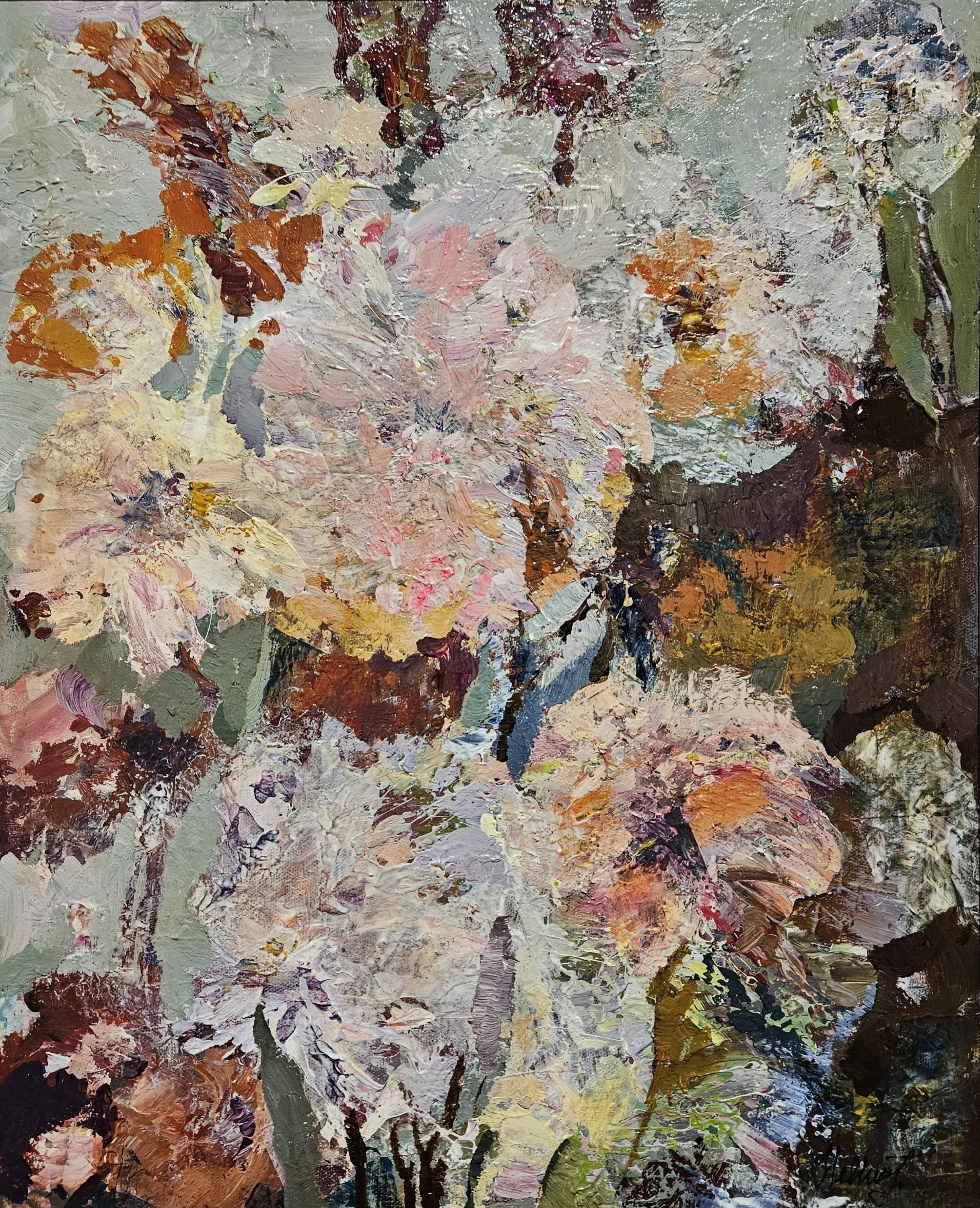 Schöne Erinnerungen . AM Contemporary abstrakte Blumenmalerei, sanfte Farbtöne, gerahmt