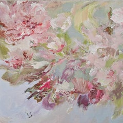 Spring Unfolding Diptych. Large size abstract painting, floral, texured, gestual