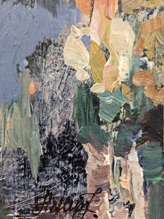 Tender Memories. Medium size absract painting, coral, lilac, blue, floral