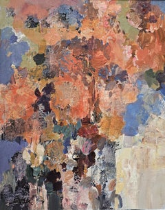 Zärtliche Erinnerungen. Mittlere Größe absract Gemälde, Koralle, lila, blau, floral