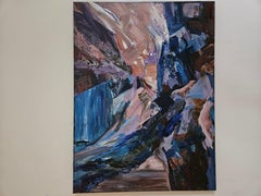 The Step Comes Before the Road. Large abstract painting, blue, brown