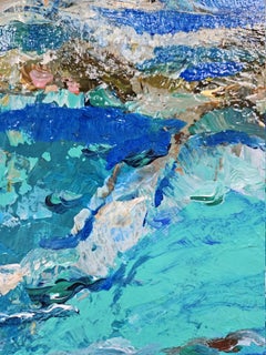 Tides of Light. Small abstract landscape painting, blue, turquoise.