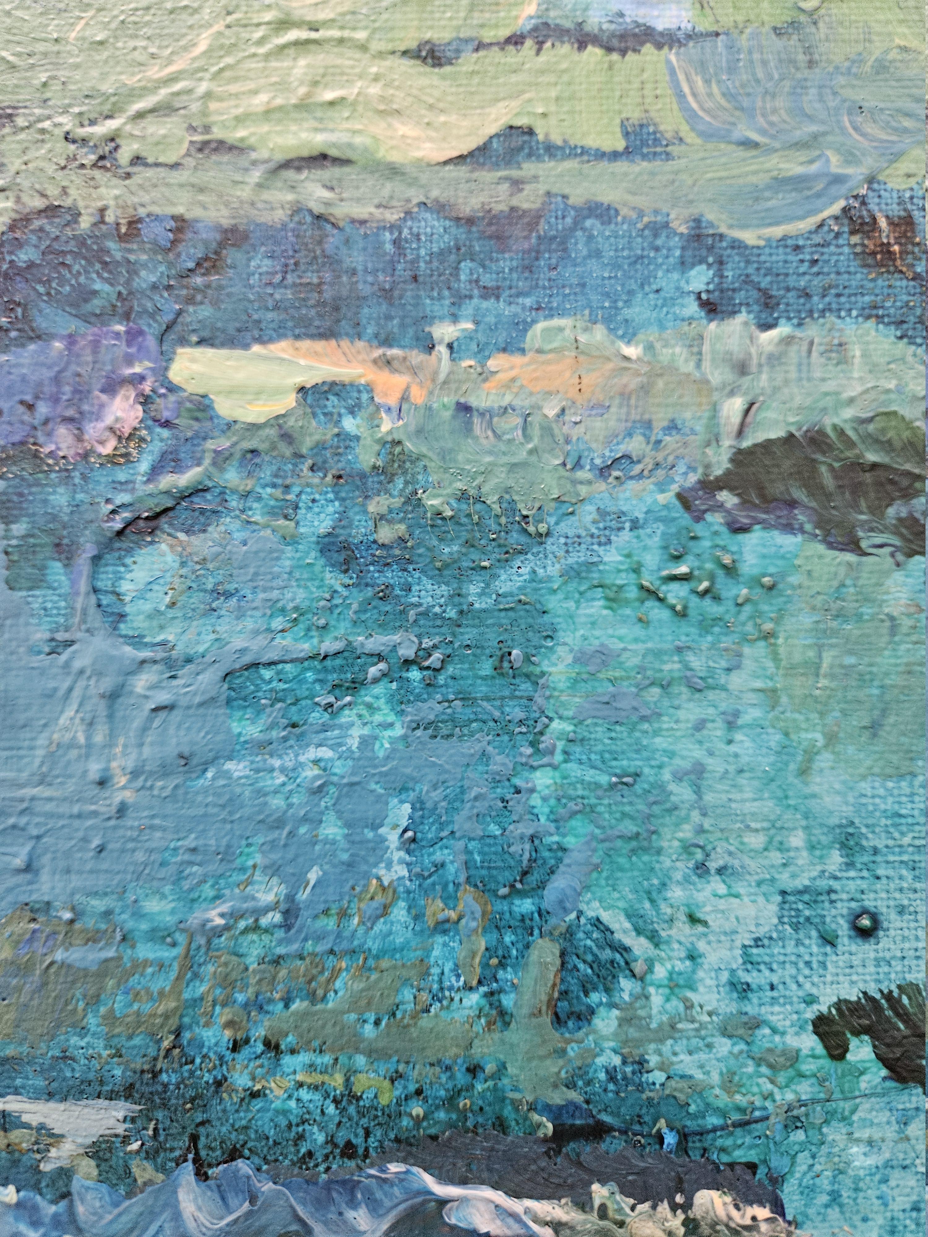 Turquoise State of Mind reflects a meditative connection between color and consciousness. Here, turquoise is not just a hue — it is a state of being. The painting moves between depth and transparency, echoing both oceanic vastness and inner