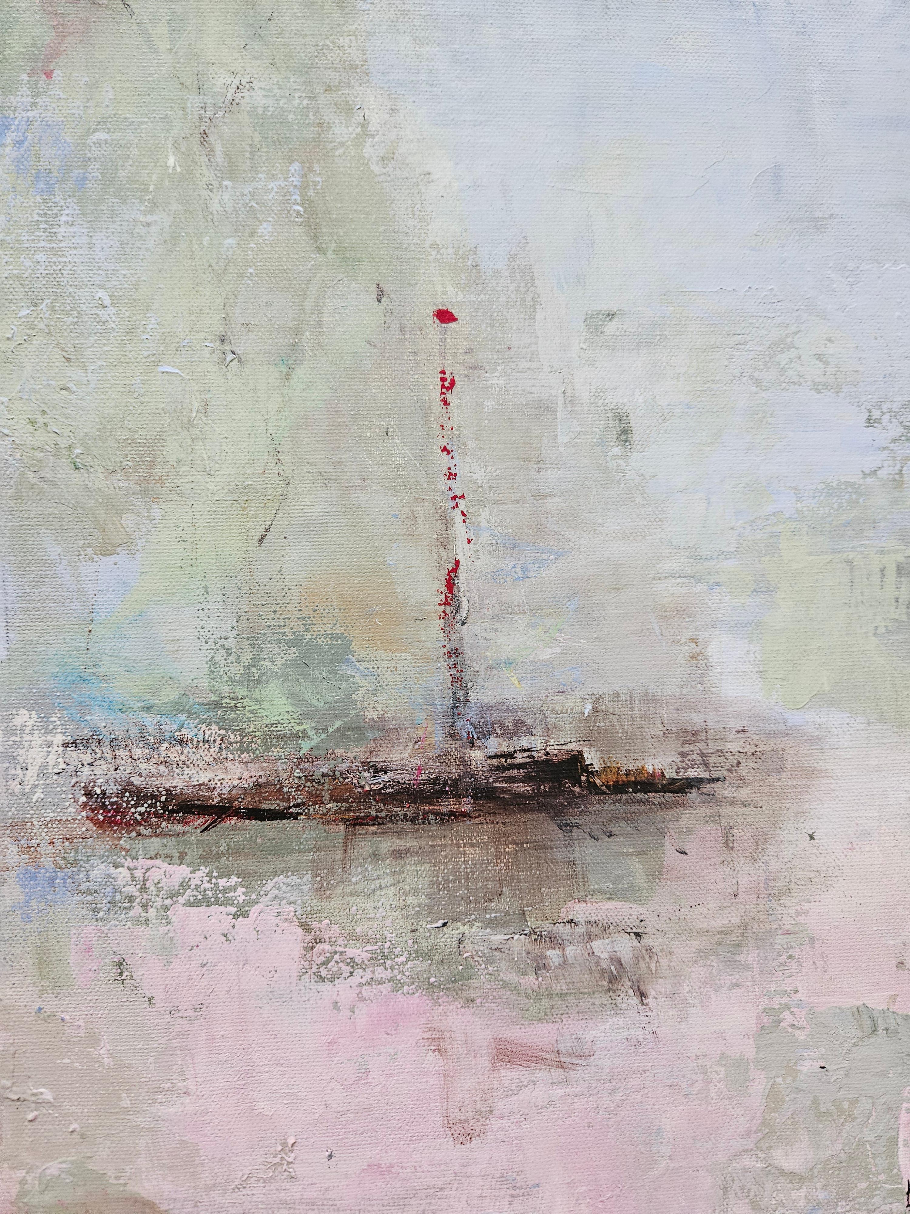 
Weightless Memory reflects on how moments fade yet remain — like light dissolving into mist. The scene evokes the memory of a distant shore, a reflection barely visible, held only by atmosphere.
The delicate balance between form and void, color and