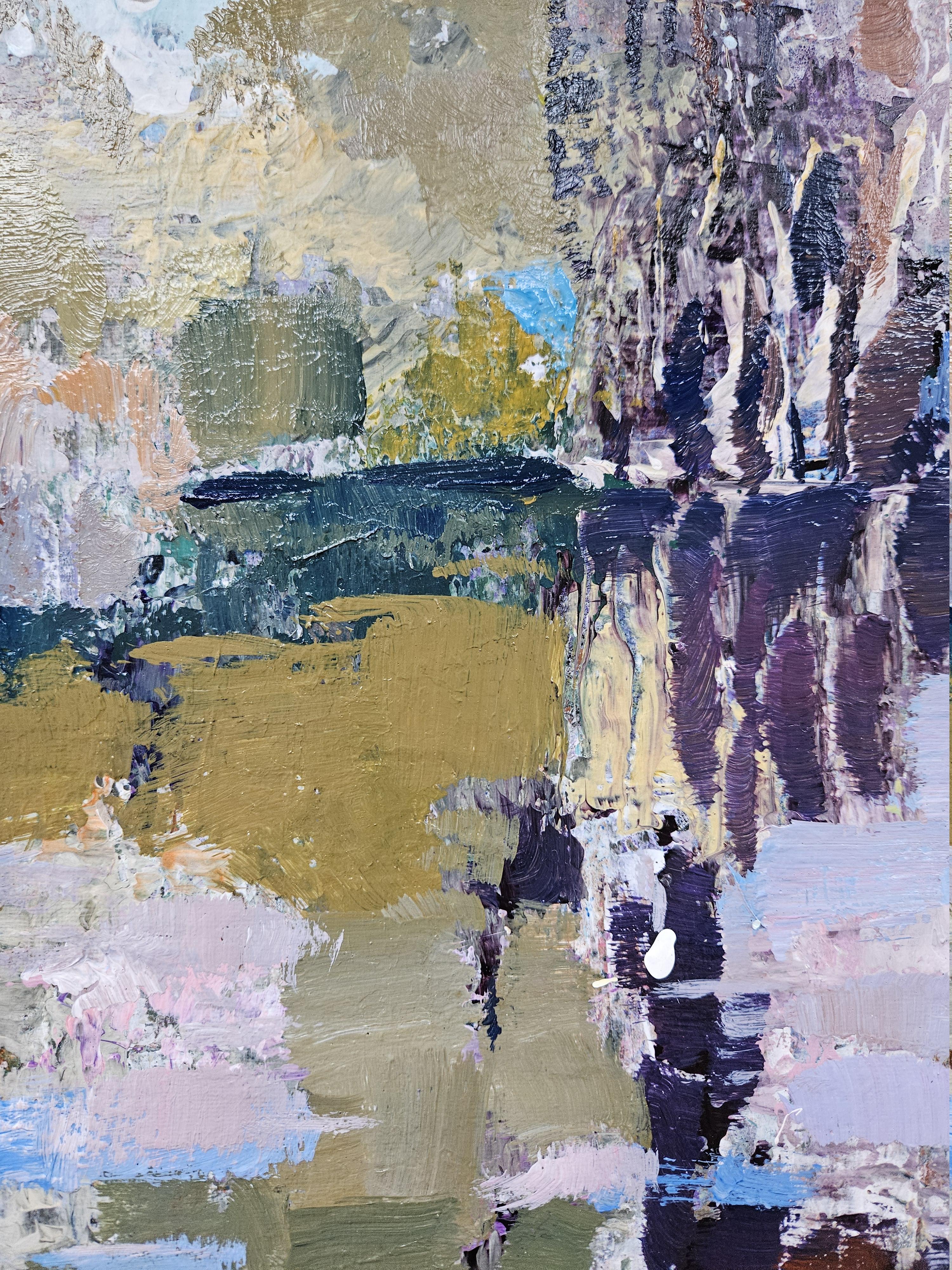 When the Sky Breathed Autumn - Gray Abstract Painting by Tatiana Hellum