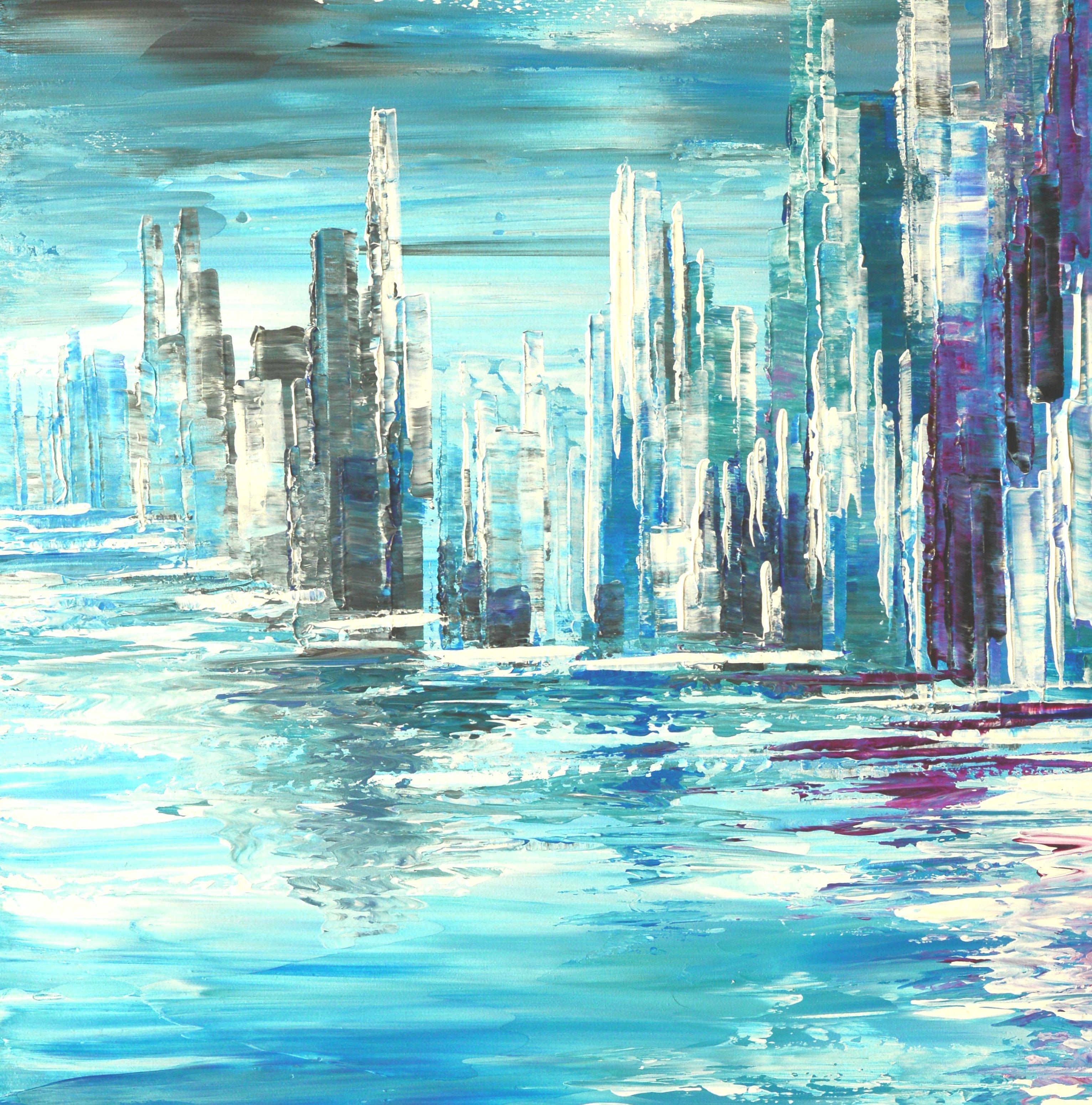 This is an original palette knife cityscape painting.  Size: 22