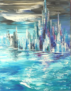 VILLE DES RIVIERES EXOTIQUES, Peinture, Acrylique sur Toile