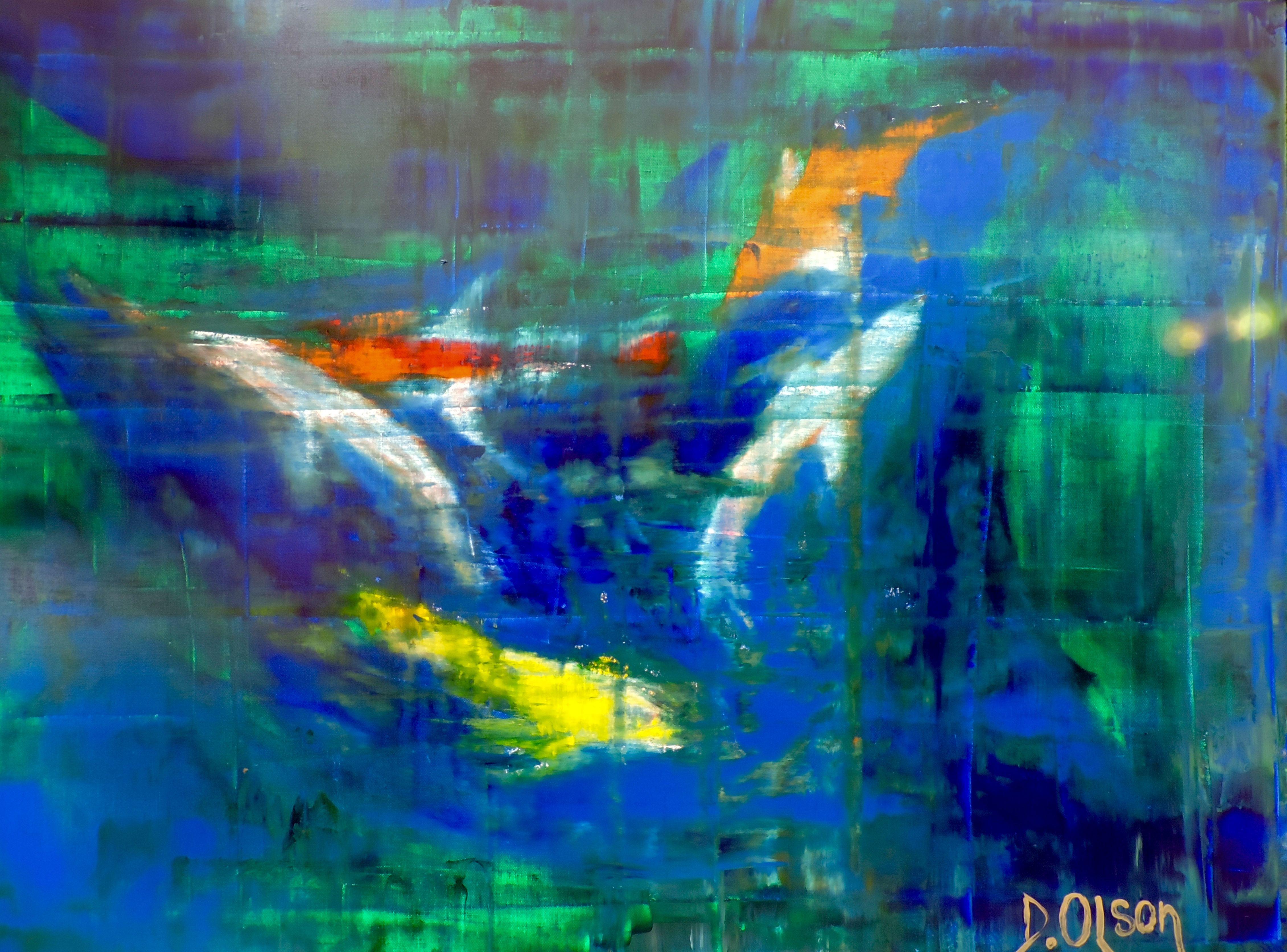 ' Lo stagno di Koi ', Pittura, Acrilico su tela - Painting di Tatiana Iliina