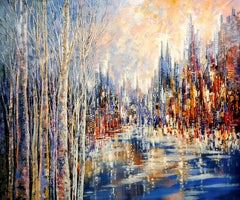 TOWERS BY THE TIMBER, Painting, Acrylic on Canvas