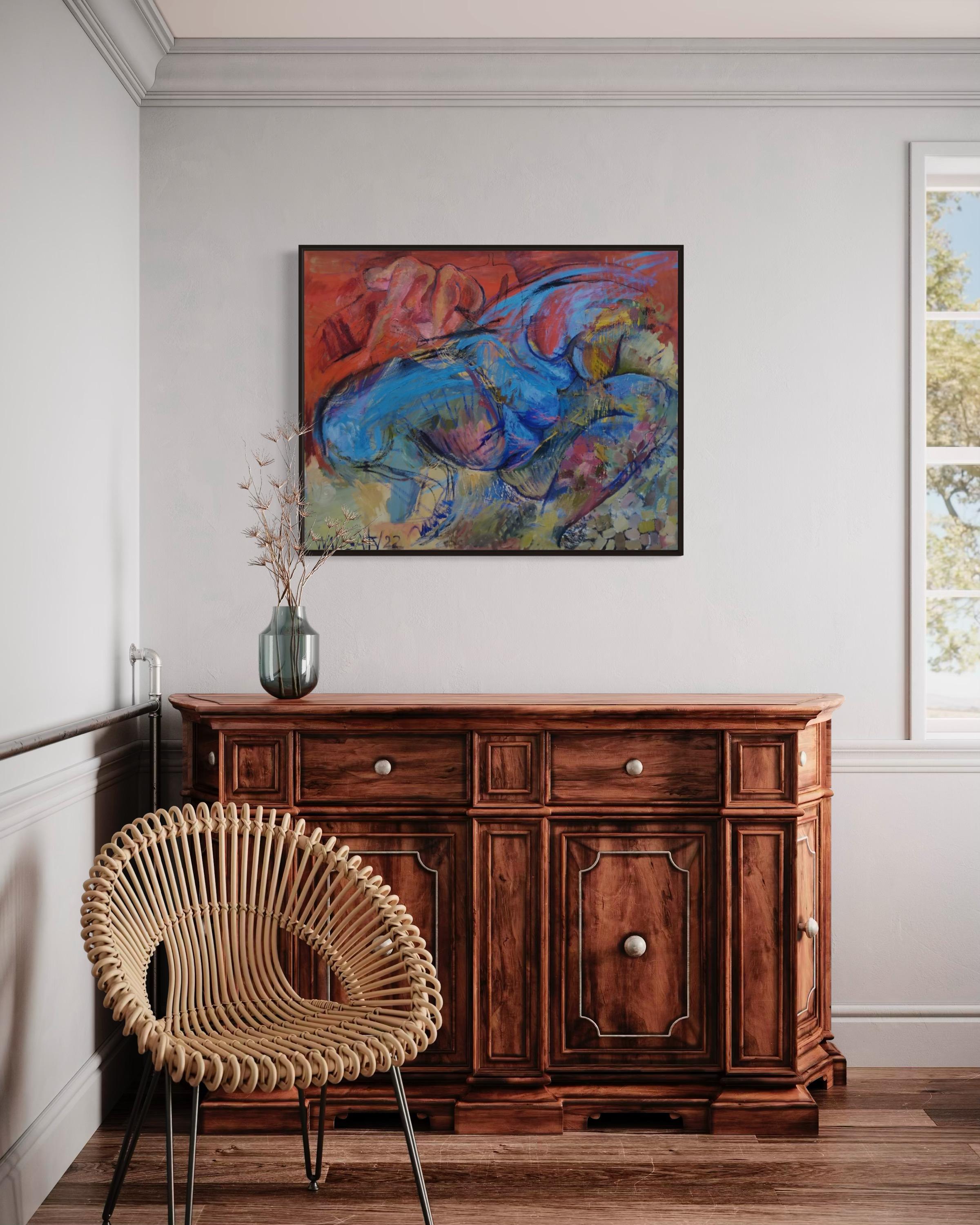 Blaue Frau, 80x100cm, Acryl, Öl, Leinwand im Angebot 1