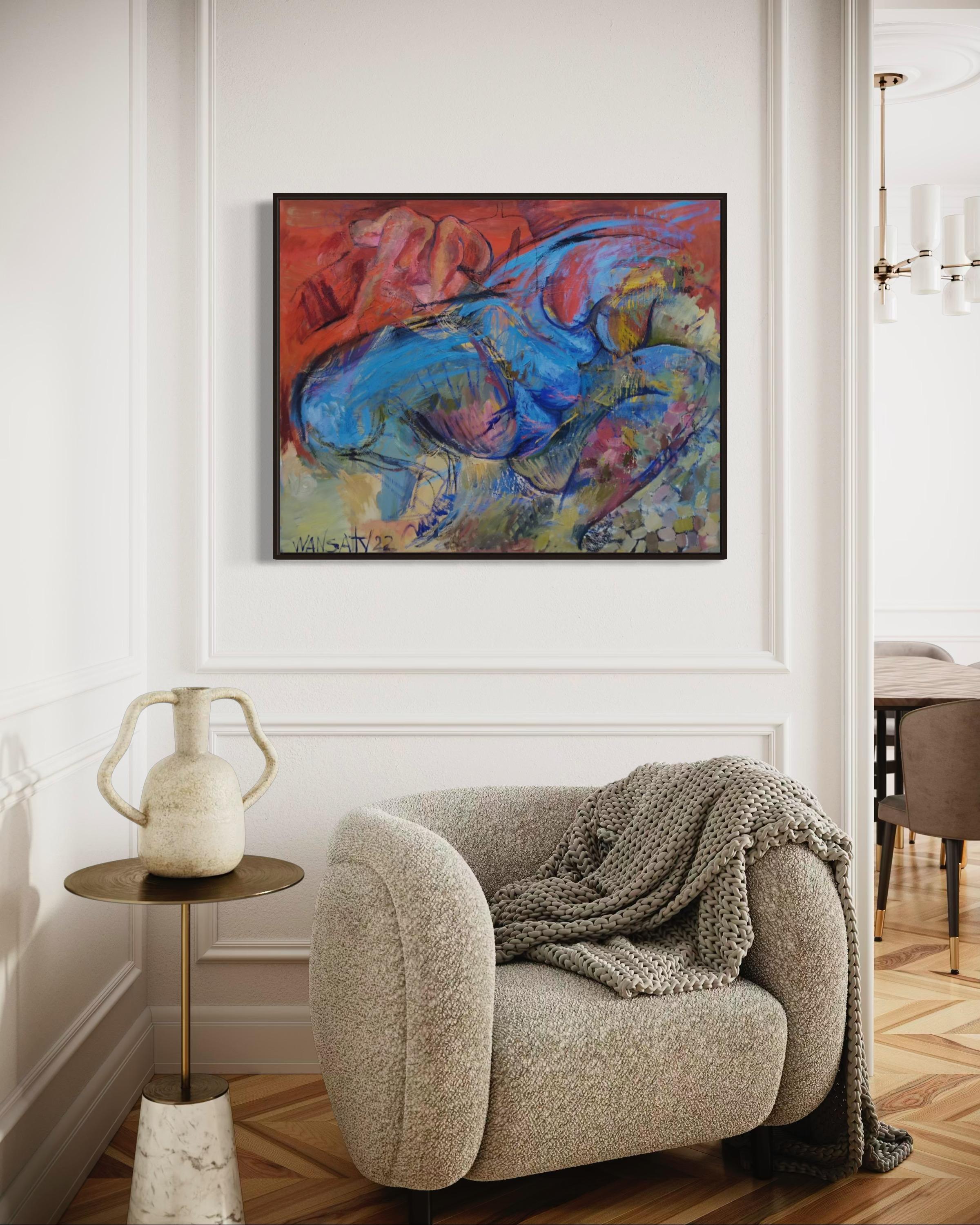 Blaue Frau, 80x100cm, Acryl, Öl, Leinwand im Angebot 2