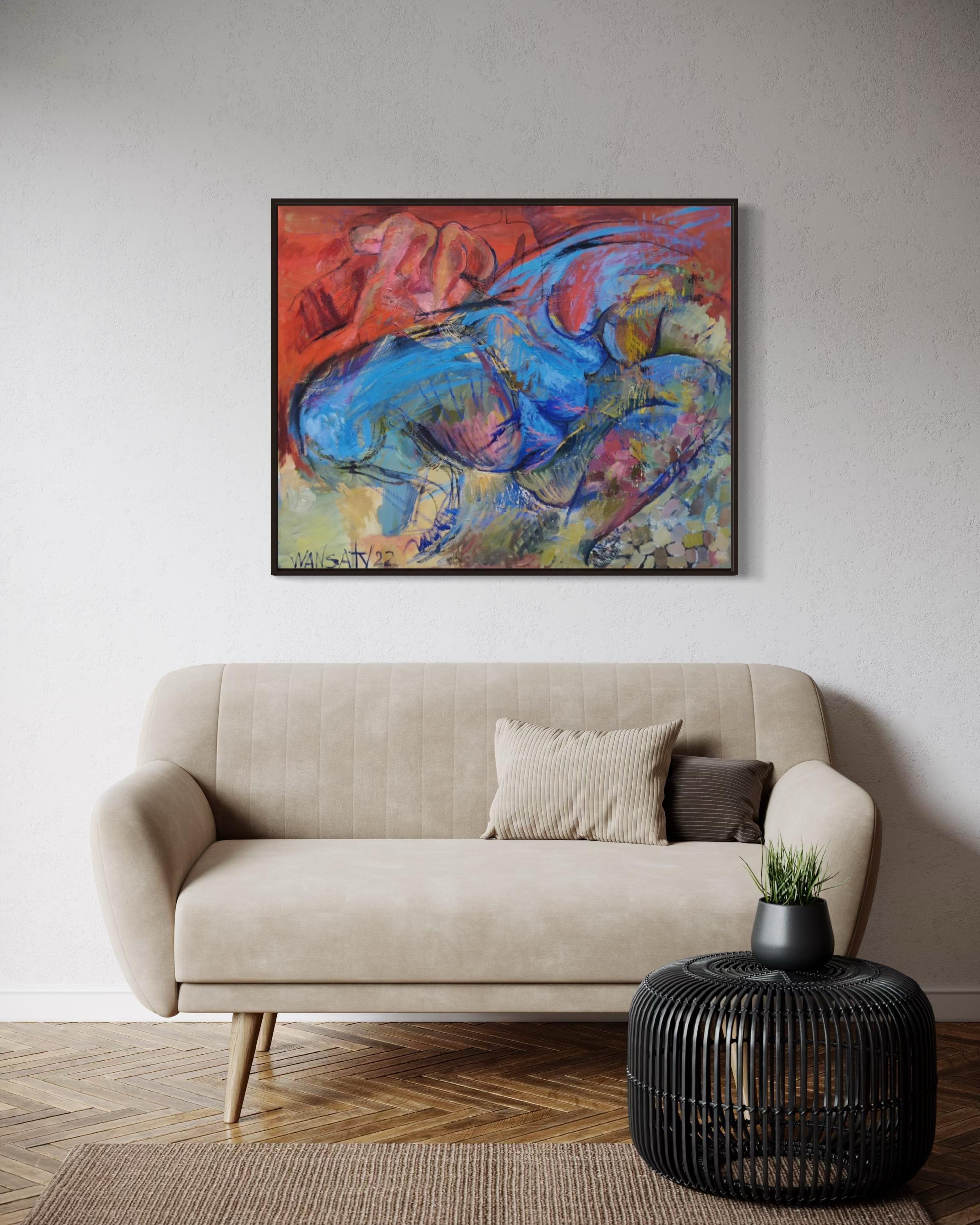 Blaue Frau, 80x100cm, Acryl, Öl, Leinwand im Angebot 3