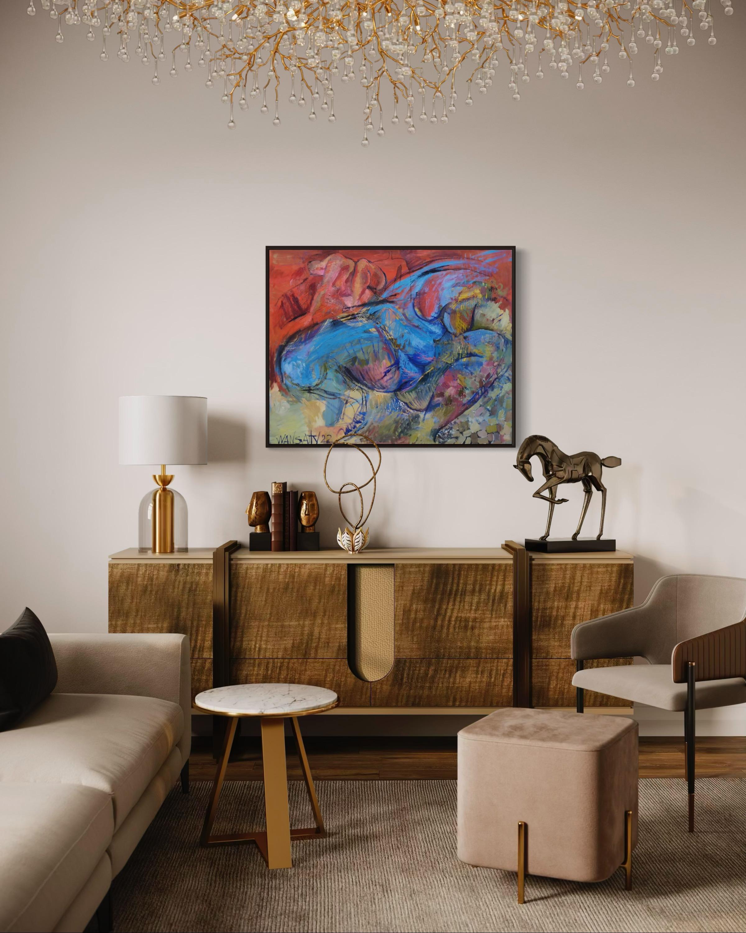 Blaue Frau, 80x100cm, Acryl, Öl, Leinwand im Angebot 4