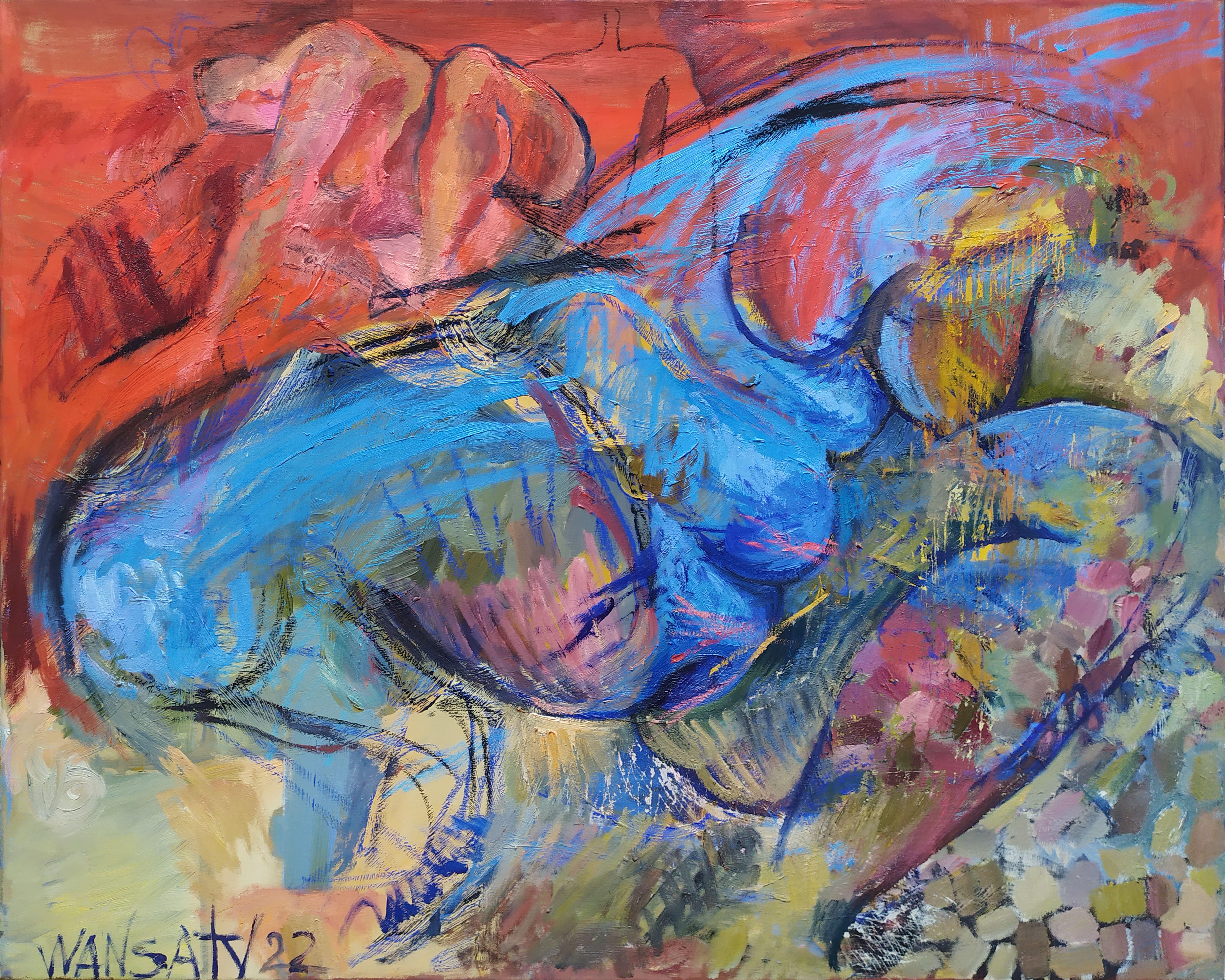Mujer azul, 80x100cm, acrílico, óleo, lienzo