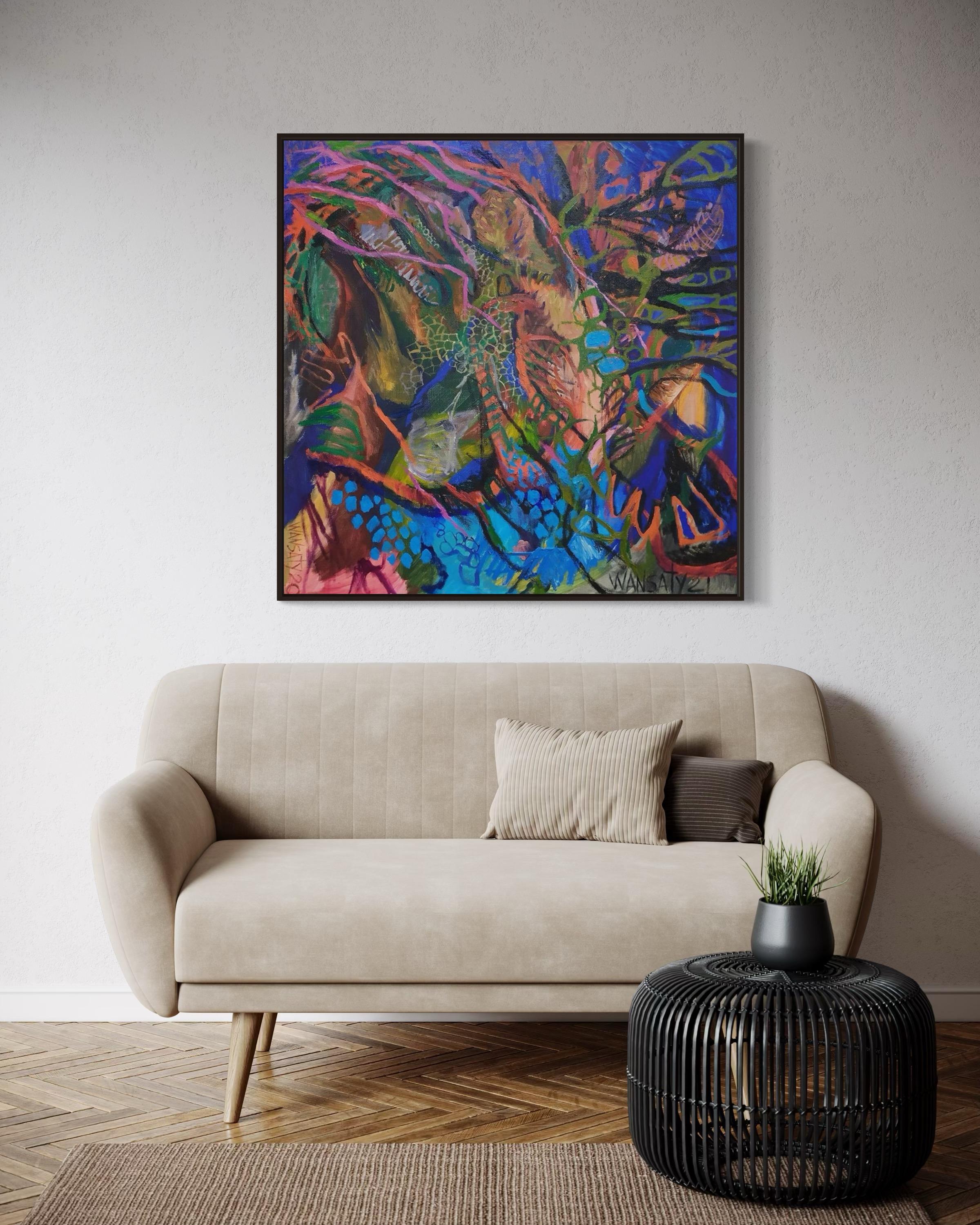 Tanz, 100x100cm, Acryl, Öl, Leinwand – Painting von Tatiana Levchenko