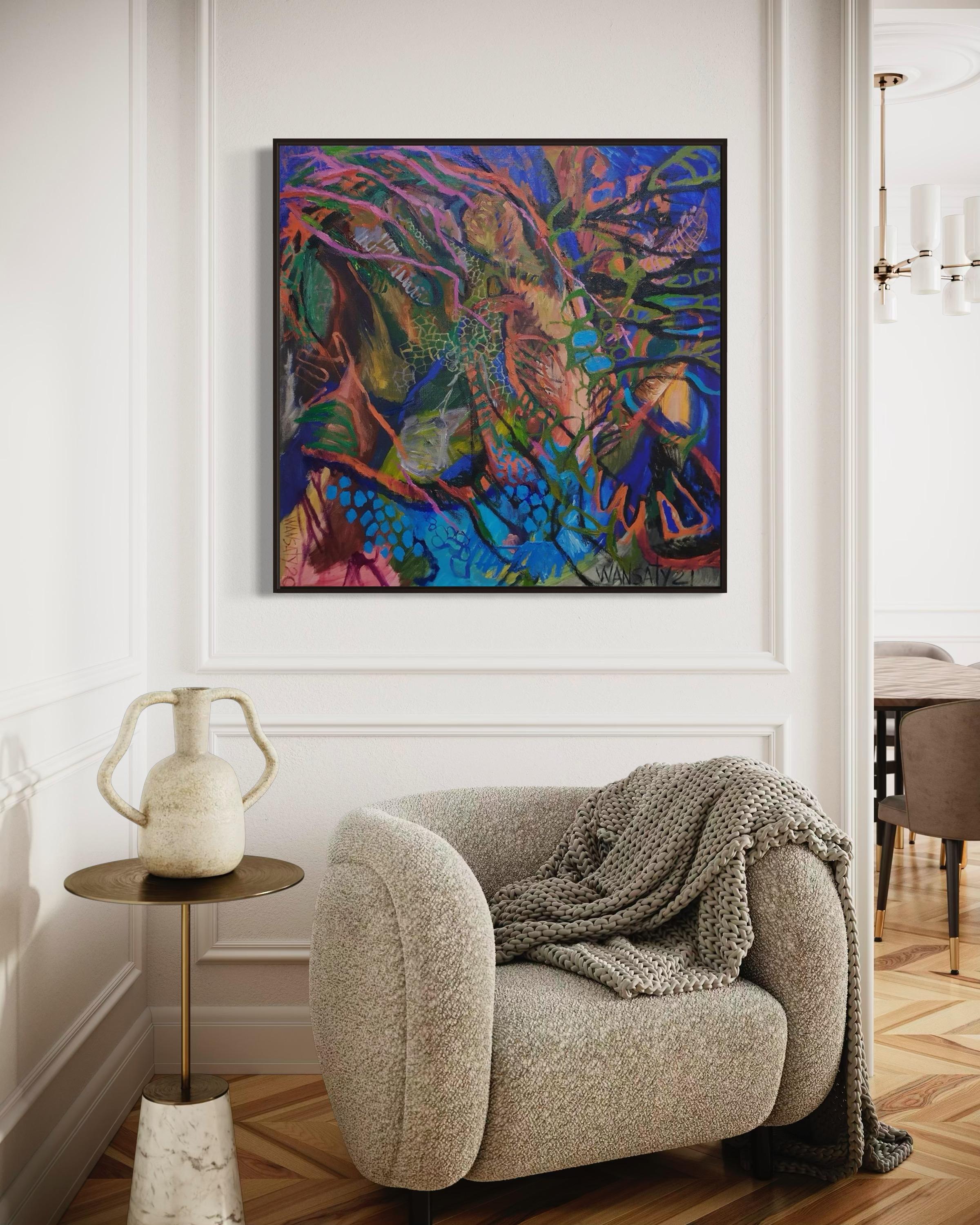 Tanz, 100x100cm, Acryl, Öl, Leinwand (Zeitgenössisch), Painting, von Tatiana Levchenko