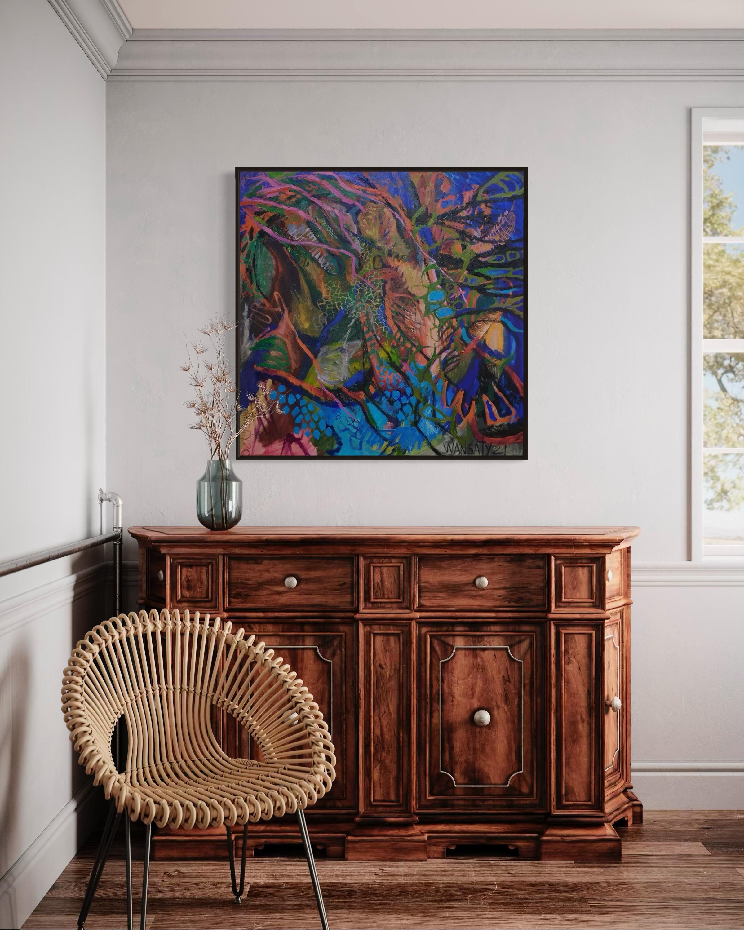 Tanz, 100x100cm, Acryl, Öl, Leinwand im Angebot 1