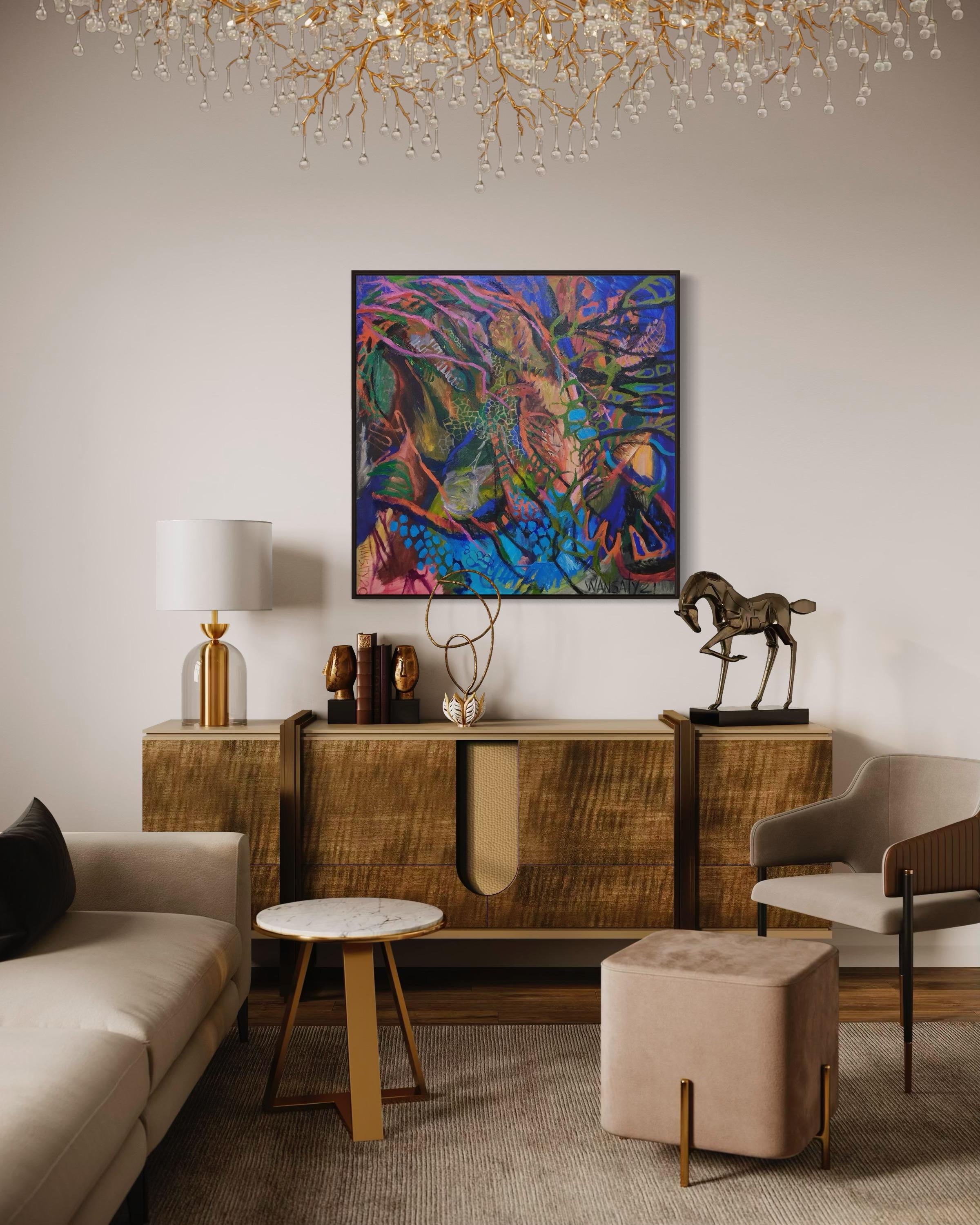 Tanz, 100x100cm, Acryl, Öl, Leinwand im Angebot 2