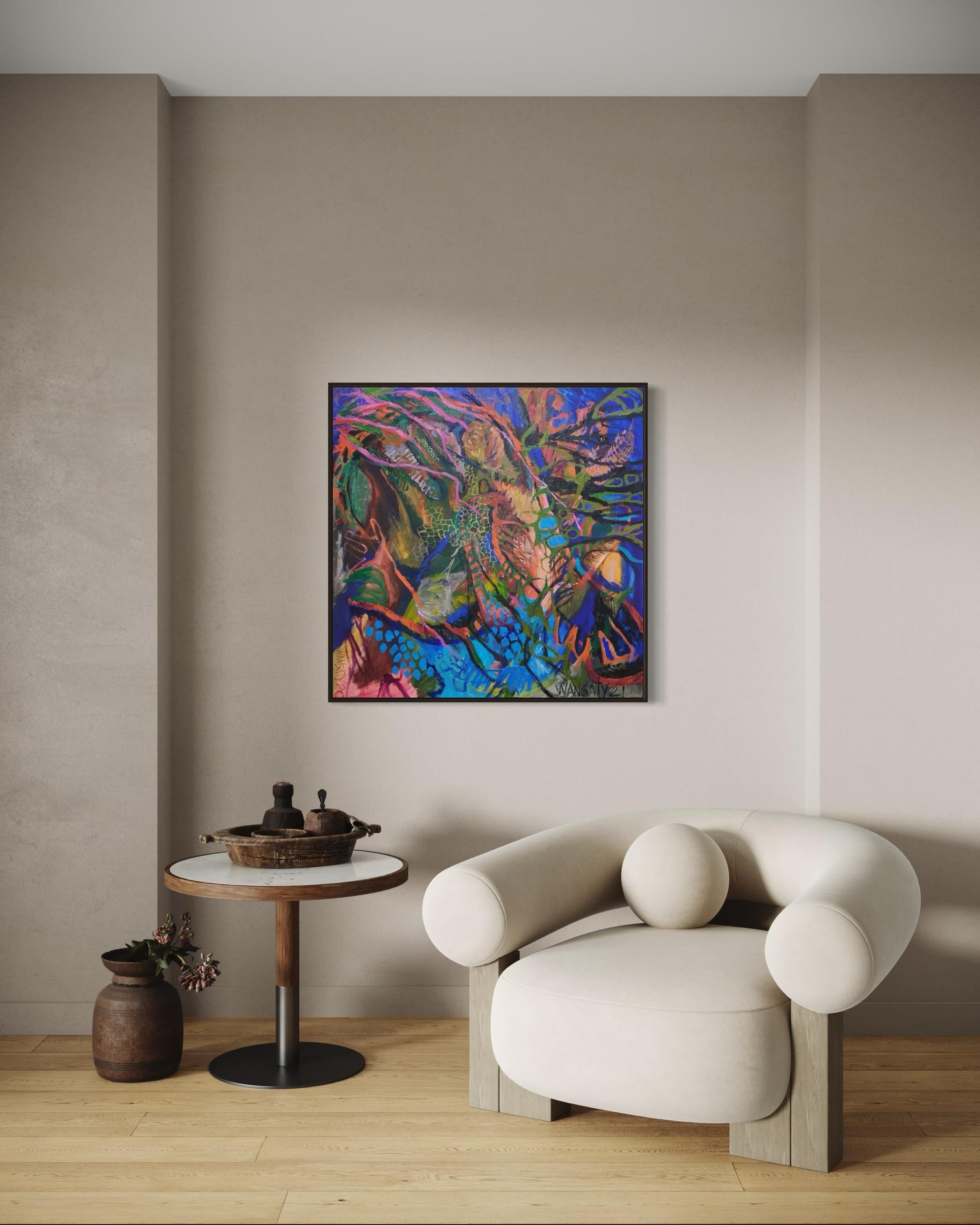Tanz, 100x100cm, Acryl, Öl, Leinwand im Angebot 3