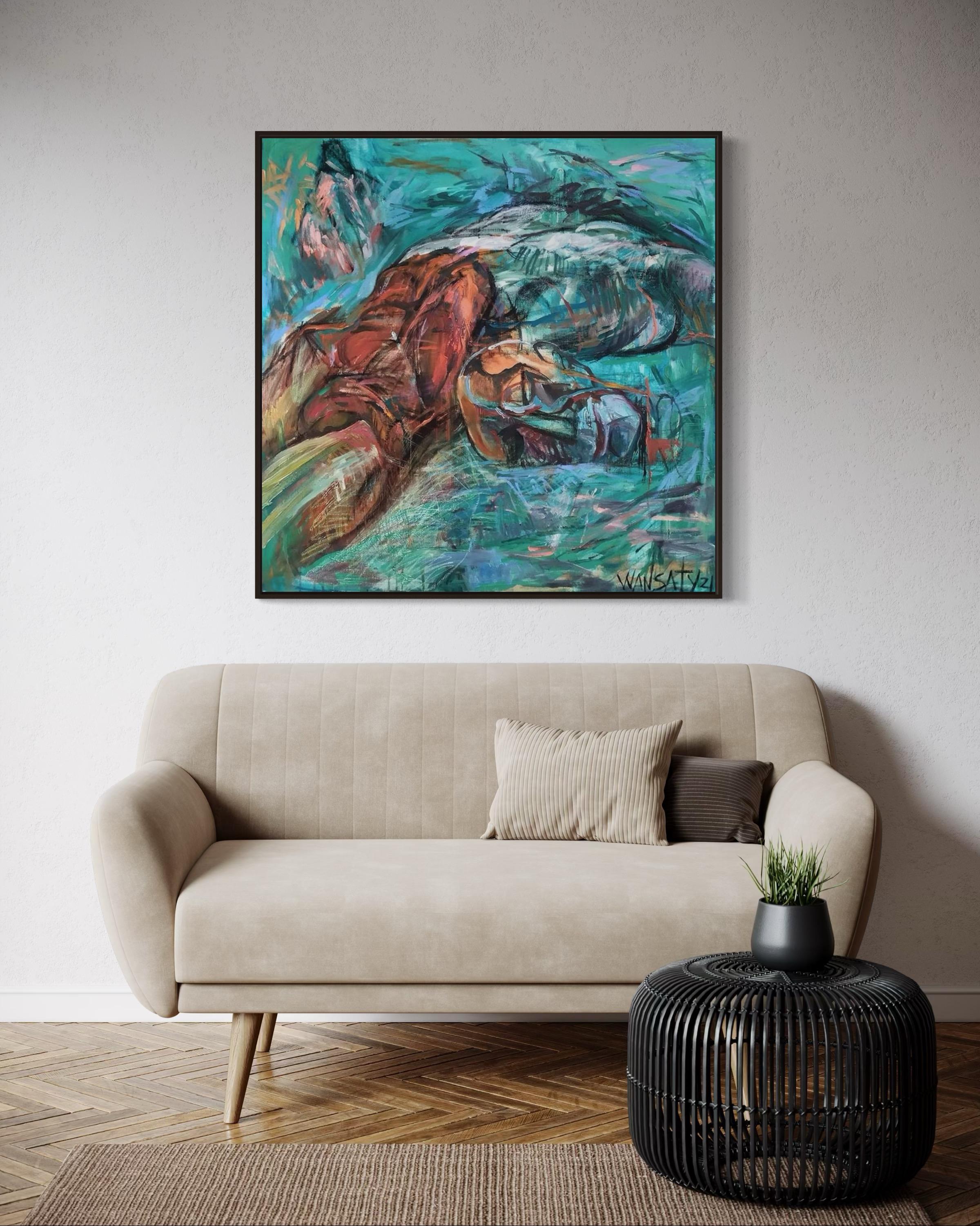 Ioan, 100x100cm, acrilico, olio, tela - Painting Contemporaneo di Tatiana Levchenko