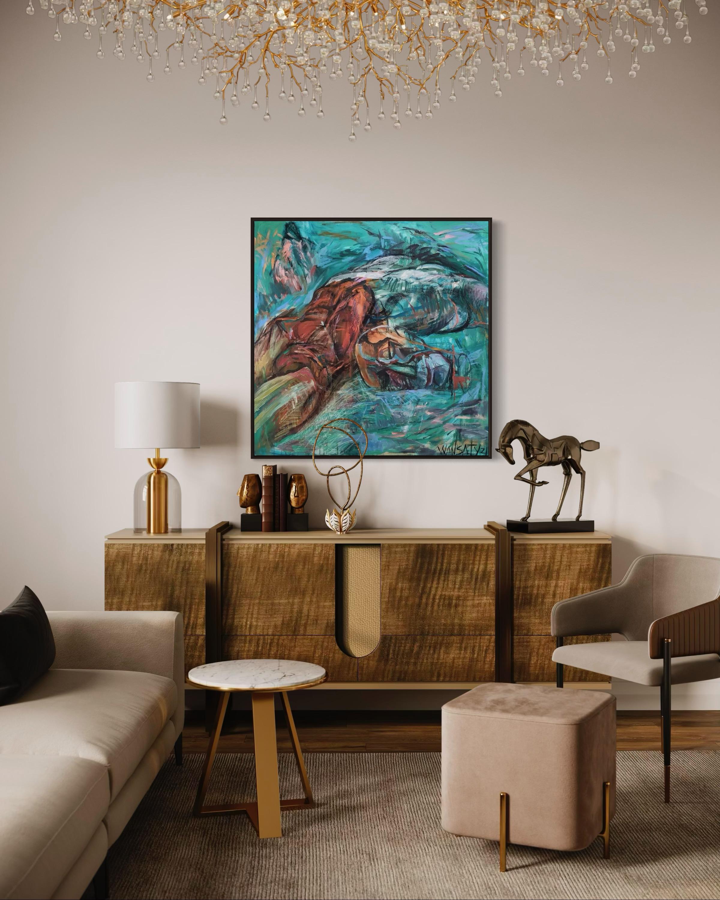 Ioan, 100x100cm, Acryl, Öl, Leinwand im Angebot 1