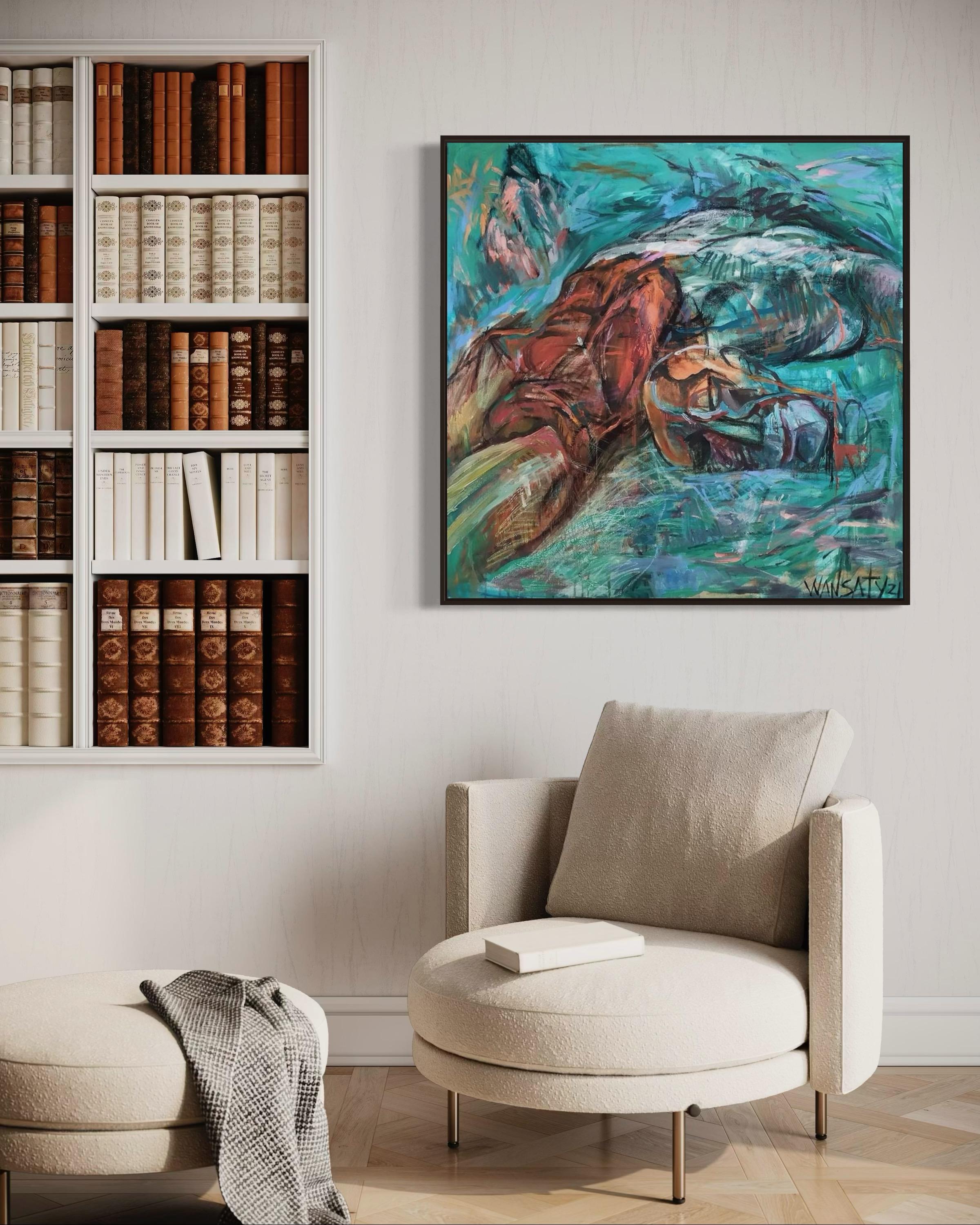 Ioan, 100 x 100 cm, acrylique, huile, toile en vente 2