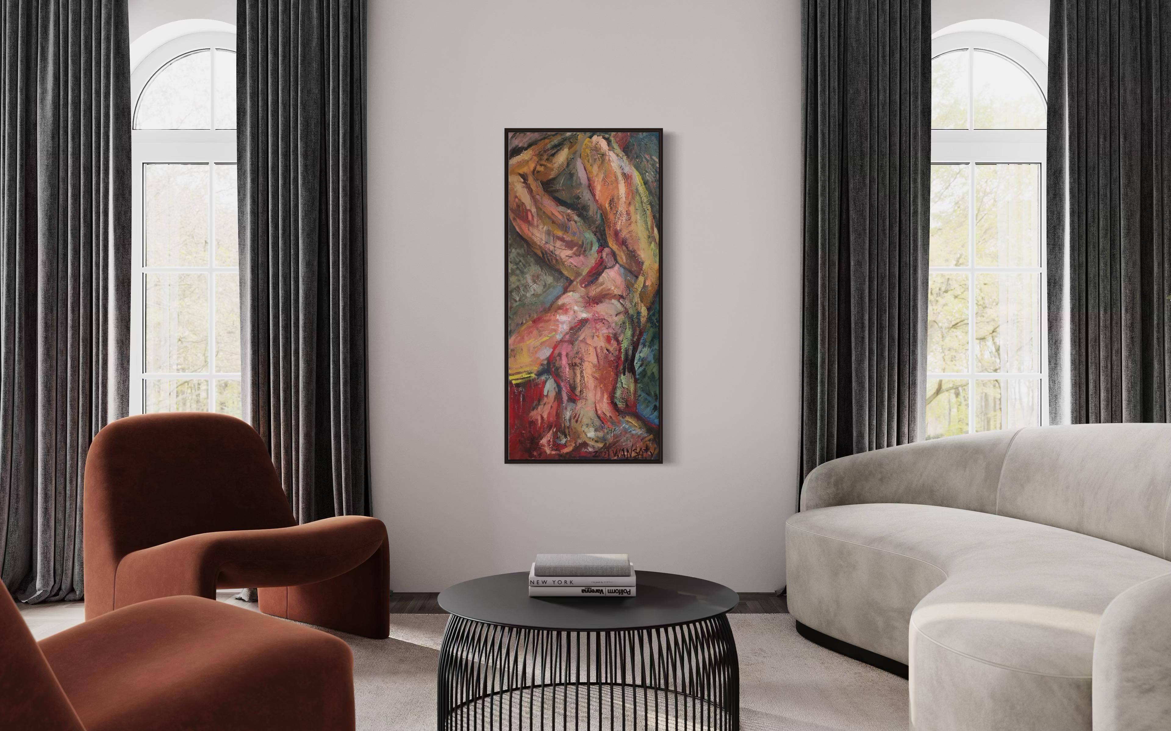 Man 1, 120x55cm, oil on canvas - Black Nude Painting by Tatiana Levchenko