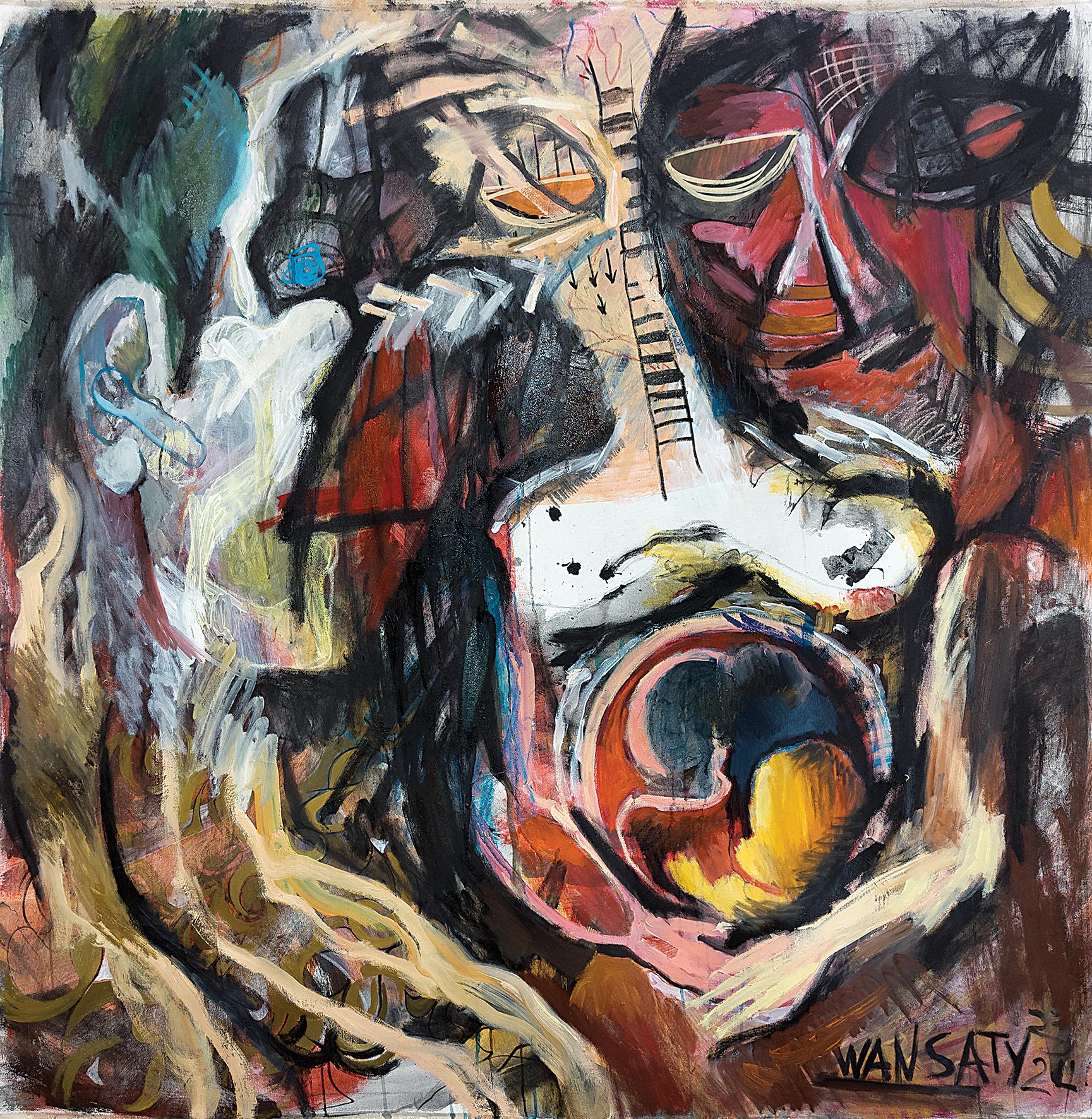 Instinct maternel, 150x150cm, huile, acrylique, toile